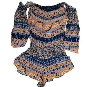 Xenia Boutique Romper Off Shoulder Floral Print‎ Boho Festival Size 6